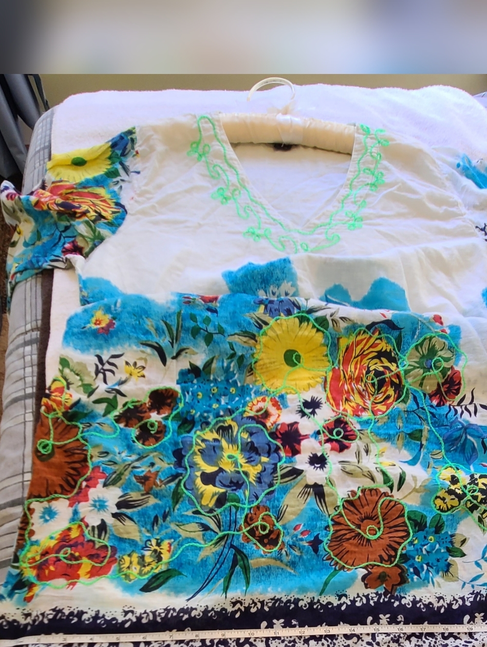 Jackpot Floral Embroidered Cotton Tunic Dress Blue/yellow Size Mama M/L - Picture 10 of 12